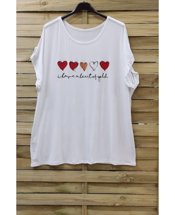 DI GRANDI DIMENSIONI T-SHIRT CUORE 0781 BIANCO