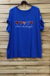 DI GRANDI DIMENSIONI T-SHIRT CUORE 0781 BLU ROYAL