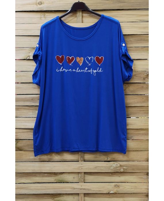 DI GRANDI DIMENSIONI T-SHIRT CUORE 0781 BLU ROYAL