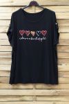 LARGE SIZE T-SHIRT HEART 0781 BLACK