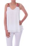 TOP SENZA SPALLINE FLOREALE 0792 BIANCO