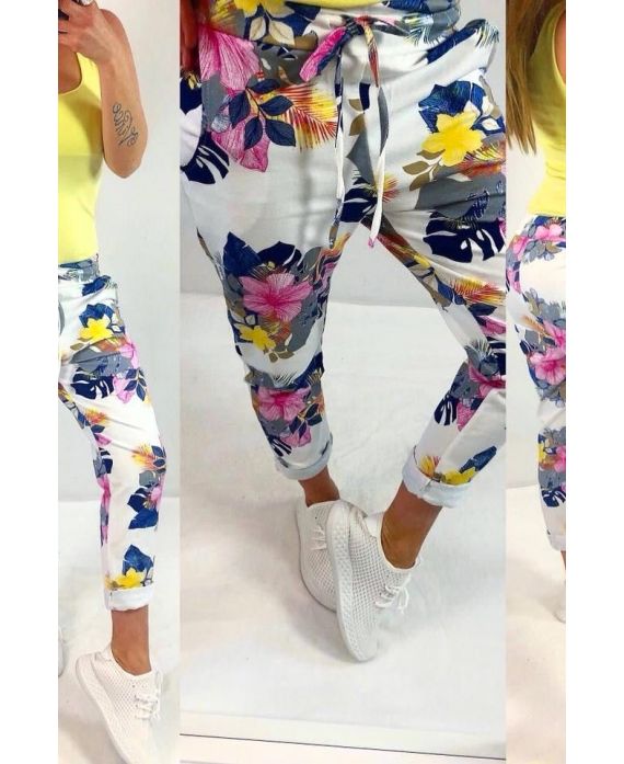 BROEK JOGG 0665 WITTE BLOEMEN