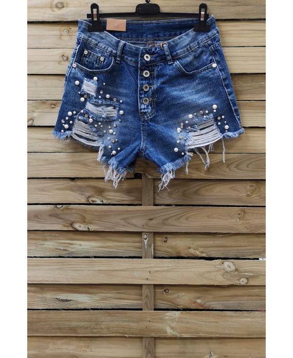 SHORT JEANS PERLES x 3 0089 BLEU