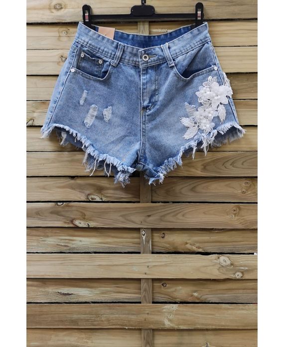 SHORT JEANS DENTELLE x 3 0093 BLEU