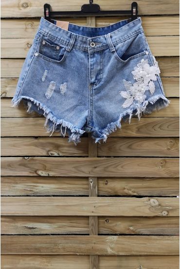 Korte BROEK JEANS LACE x 3-0093 BLAUW