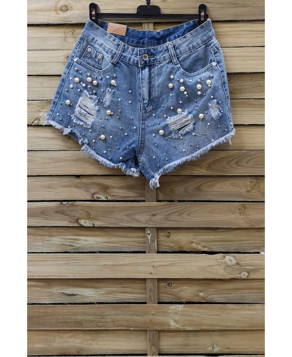 SHORT JEANS PERLES x 3 0094 BLEU