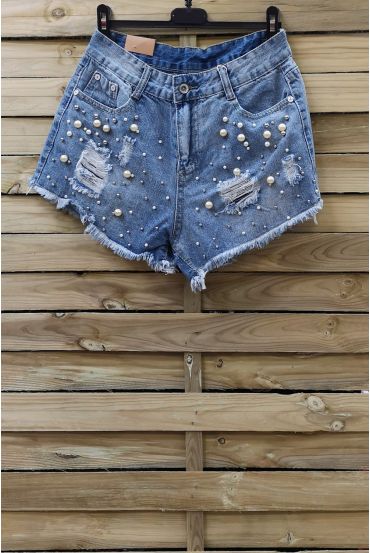 SHORT JEANS PERLES x 3 0094 BLEU