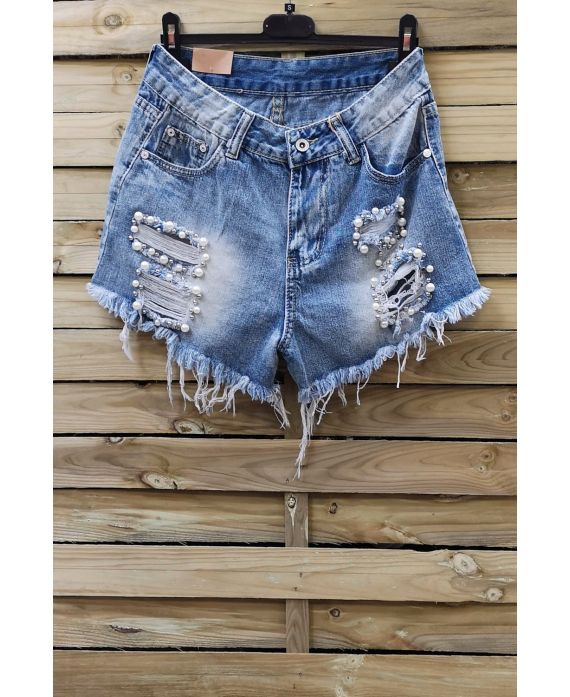 SHORT JEANS PERLES x 3 0095 BLEU