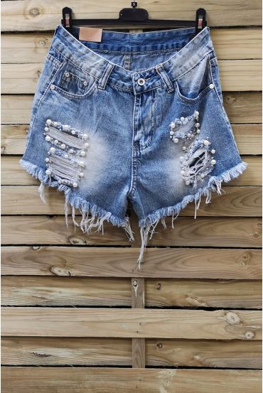 SHORT JEANS PERLES x 3 0095 BLEU