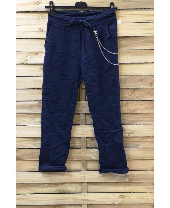 BROEK EFFECT GEPLOOIDE 0856 NAVY BLAUW