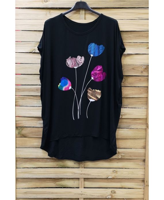 LARGE SIZE T-SHIRT FLOCKING 0873 BLACK