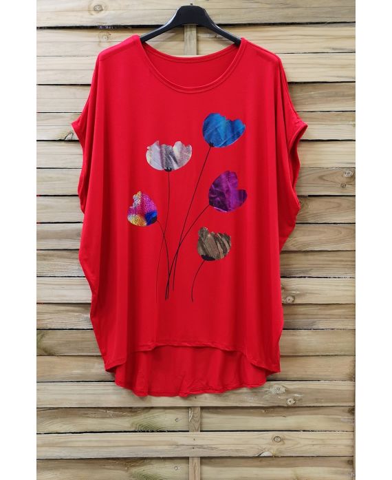 LARGE SIZE T-SHIRT FLOCKING 0873 RED