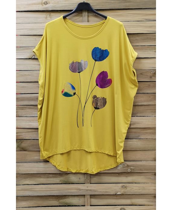 LARGE SIZE T-SHIRT FLOCKING 0873-YELLOW