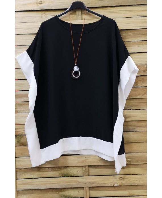 LARGE SIZE TUNIC BI-COLOR + NECKLACE 0872 BLACK