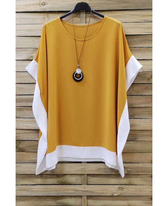 GRANDE TAILLE TUNIQUE BI-COLORE + COLLIER 0872 JAUNE