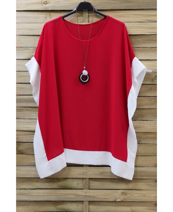 LARGE SIZE TUNIC BI-COLOR + NECKLACE 0872 RED