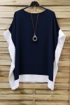 GRANDE TAILLE TUNIQUE BI-COLORE + COLLIER 0872 BLEU MARINE