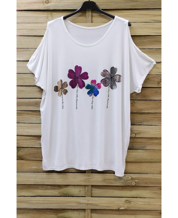 GRANDE TAILLE T-SHIRT FLOCAGE EPAULES OUVERTES 0871 BLANC