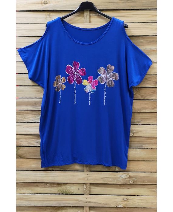 GRANDE TAILLE T-SHIRT FLOCAGE EPAULES OUVERTES 0871 BLEU ROYAL