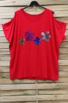 LARGE SIZE T-SHIRT FLOCKING AND SHOULDERS OPEN 0871 RED
