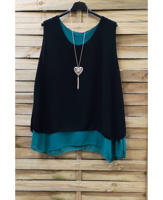 GRANDE TAILLE TOP BI-COLORE + COLLIER 0827 N VERT