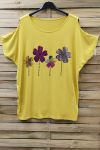 LARGE SIZE T-SHIRT FLOCKING AND SHOULDERS OPEN 0871 YELLOW