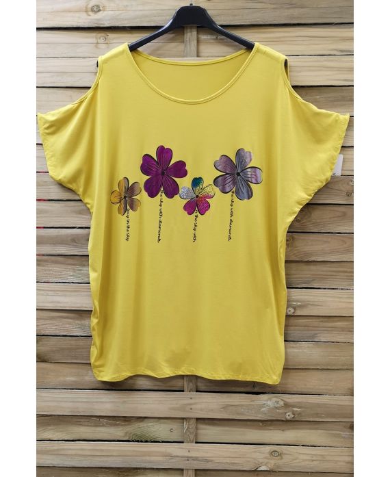 GRANDE TAILLE T-SHIRT FLOCAGE EPAULES OUVERTES 0871 JAUNE