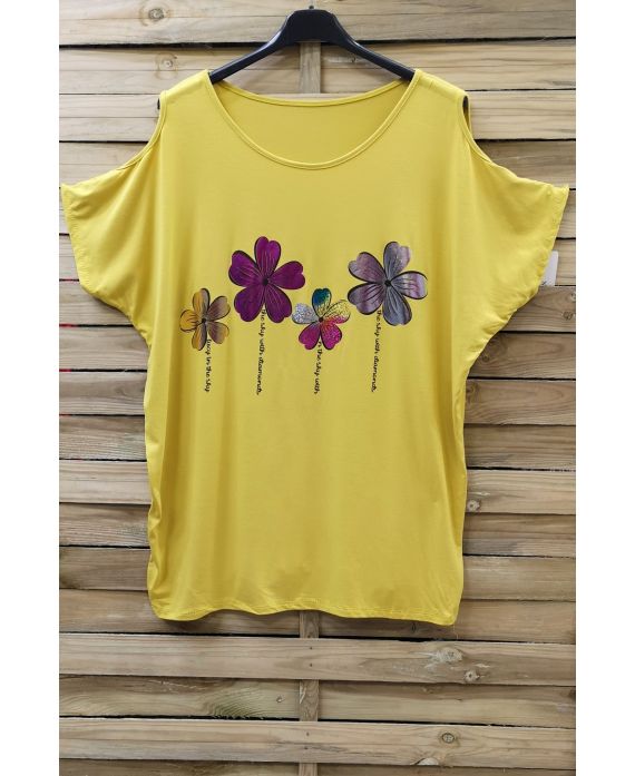 LARGE SIZE T-SHIRT FLOCKING AND SHOULDERS OPEN 0871 YELLOW