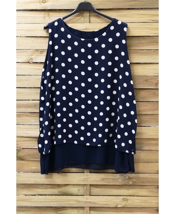 LARGE SIZE TOP HAS POLKA DOTS 0936 NAVY BLUE