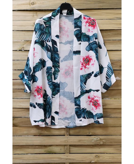 KIMONO PRINT BLOEMEN 0975 WIT