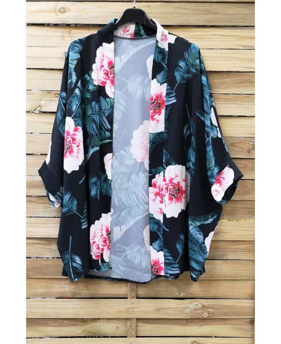 KIMONO PRINT BLOEMEN 0975 ZWART