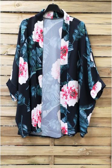 KIMONO GEDRUCKT FLORAL 0975 SCHWARZ