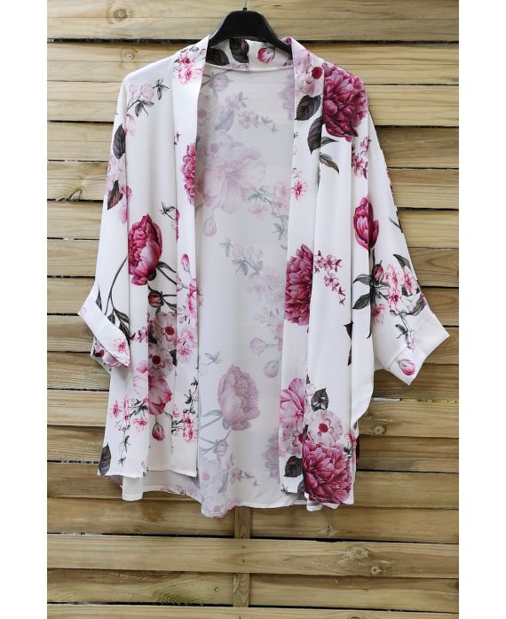 KIMONO PRINT BLOEMEN 0976 WIT