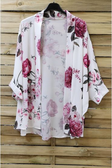 KIMONO DE IMPRESIÓN FLORAL 0976 BLANCO