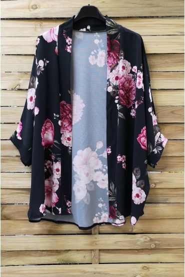 KIMONO STAMPA FLOREALE 0976 NERO