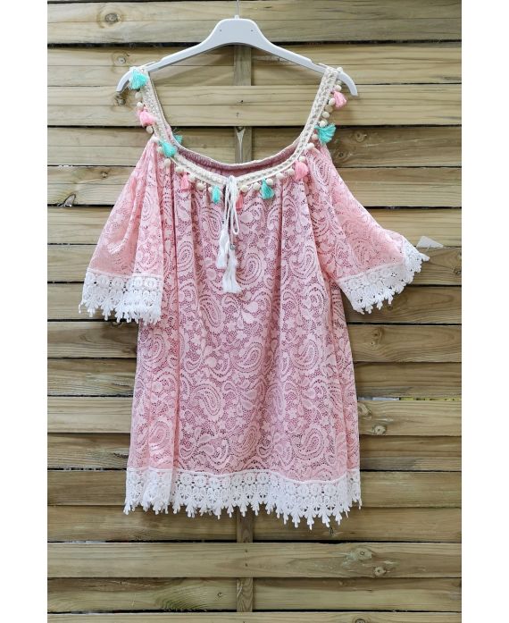 TUNIC LACE AND POM-POMS 0977 PINK