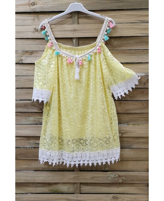 TUNIC LACE AND POM-POMS 0977 YELLOW