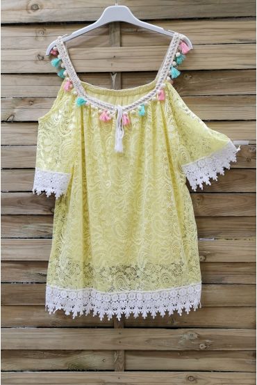 TUNIC LACE AND POM-POMS 0977 YELLOW