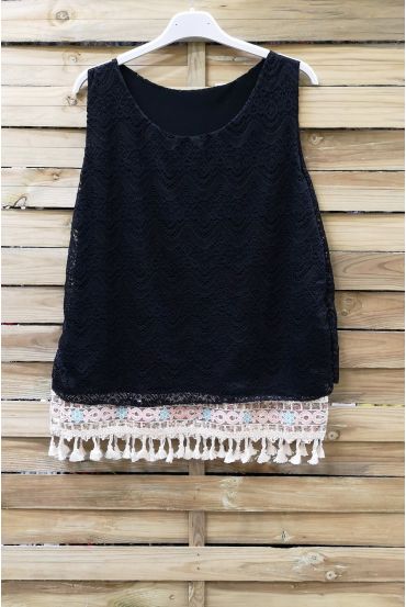 LACE TOP HAS POM-POMS 0978 BLACK