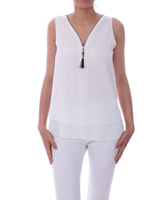 TOP ZIP POSTERIORE ATTRAVERSA 0887 BIANCO