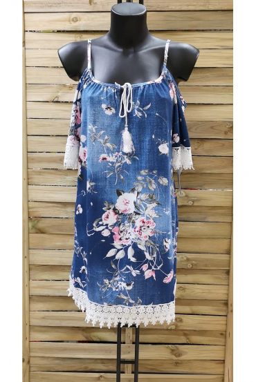 KLEID MIT BLUMEN-SPITZE-1003 BLAU, DUNKEL,