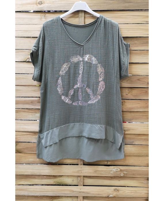 T-SHIRT PEACE AND LOVE 1006 VERT MILITAIRE