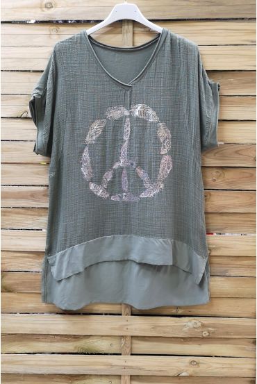 T-SHIRT PEACE AND LOVE 1006 VERT MILITAIRE