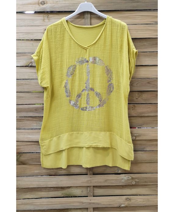 T-SHIRT PEACE AND LOVE 1006 JAUNE