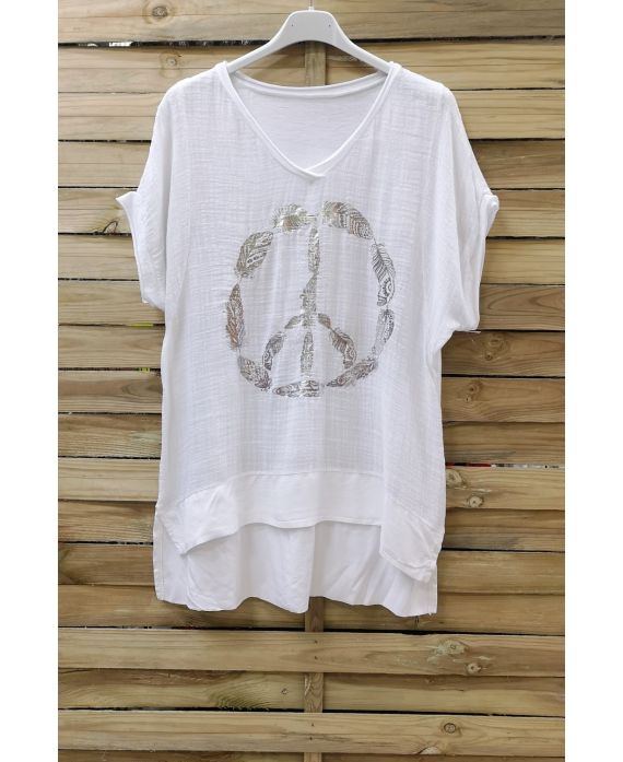 T-SHIRT PEACE AND LOVE 1006 BLANC