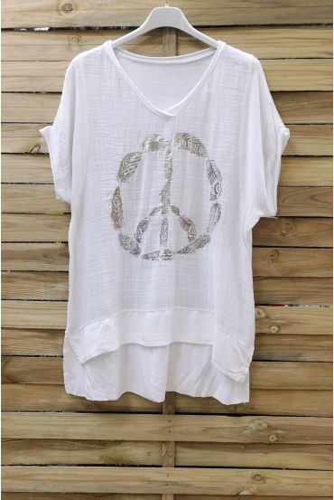T-SHIRT PEACE AND LOVE 1006 BLANC