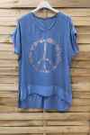 T-SHIRT PEACE AND LOVE 1006 BLEU