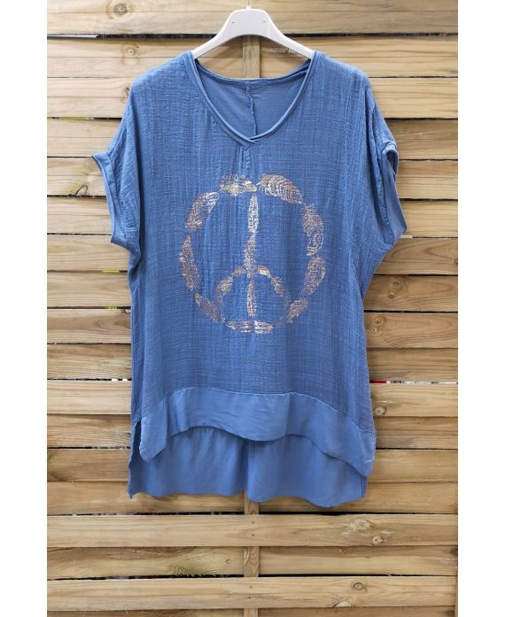 T-SHIRT PEACE AND LOVE 1006 BLEU