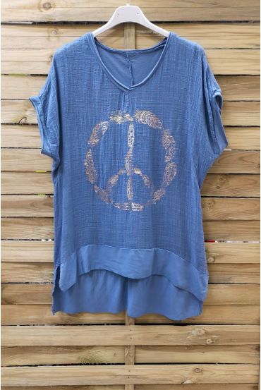 T-SHIRT PEACE AND LOVE 1006 BLEU