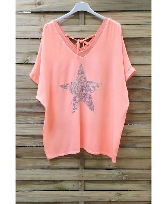 T-SHIRT EFECTO DELAVE ESTRELLA 1008 ORANGE FLUO